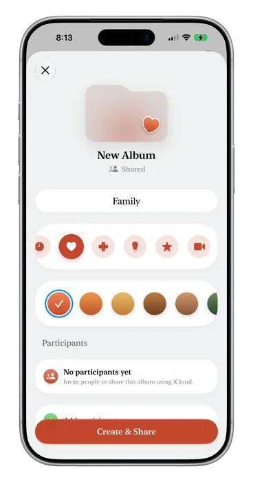 A shared album in Nostalgia on iPhone, with several family members contributing their own memories to it.